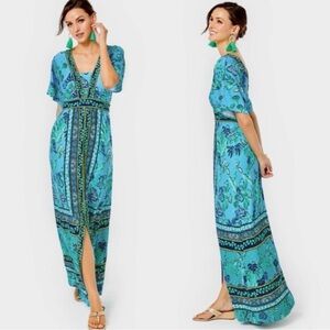 Lilly Pulitzer ILIA Elbow Sleeve Maxi Seabreeze‎ Blue Plant One On You Engin